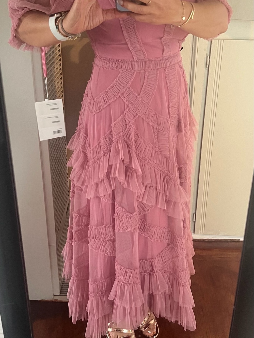 Mac Duggal Dusty Rose Ruffle Midi Dress - Picture 5 of 6